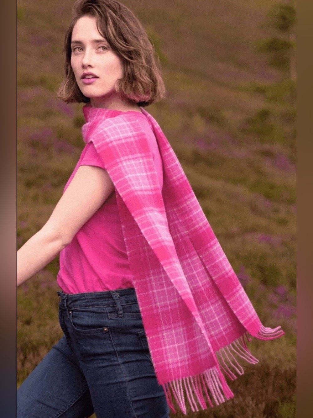 NWT Great Scot Curaidh Pink Tartan Lambswool Scarf Scotland Limited Unisex